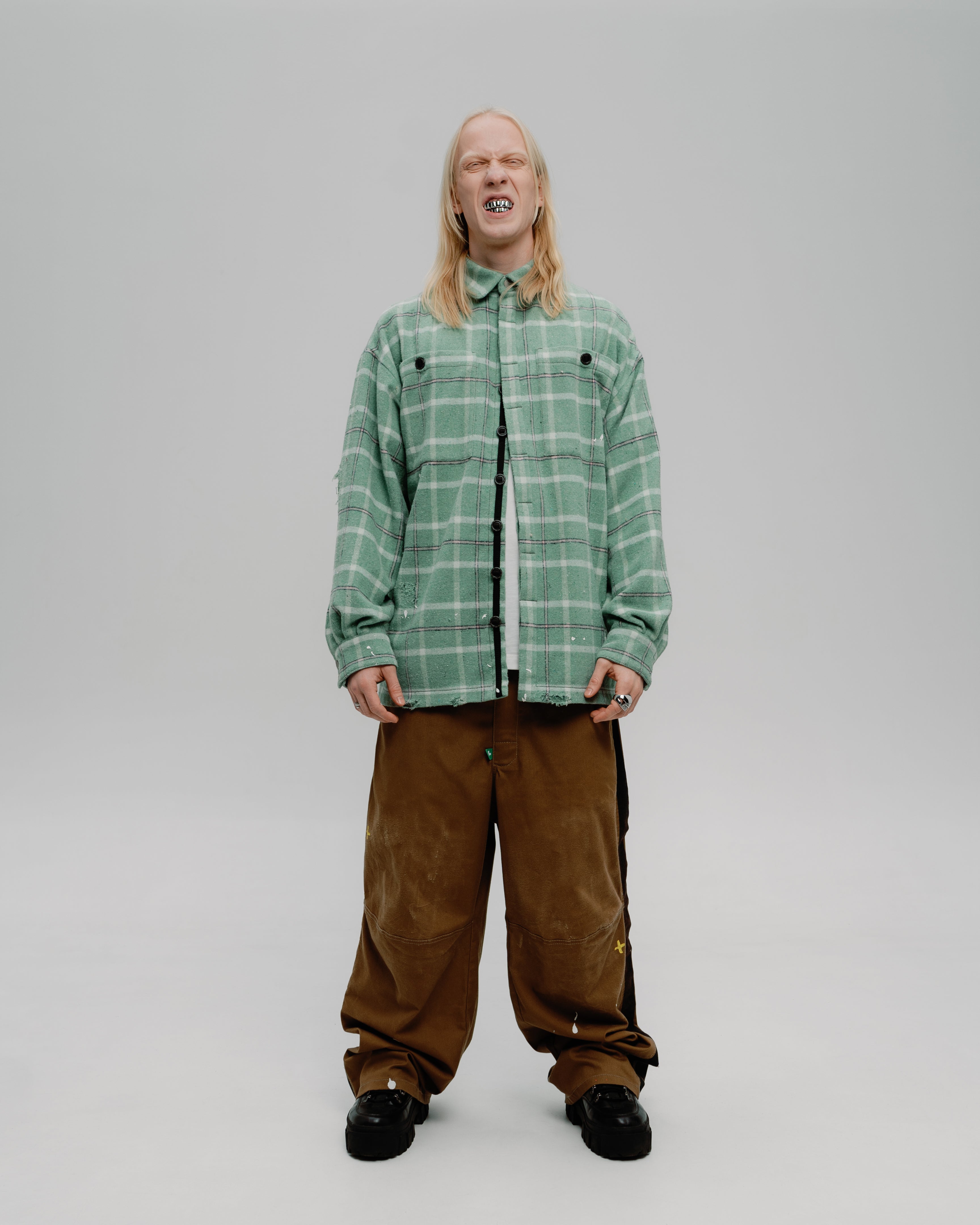 time is on】PLAID HEAVY COTTON SHIRT Plaid-check Flannel shirt